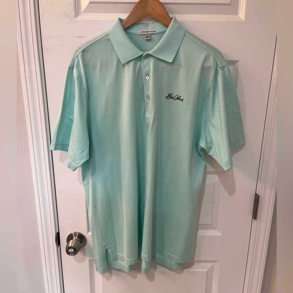 Peter Millar Sea Island Golf Club Polo Shirt Mens Large L 100% Cotton Mint Green